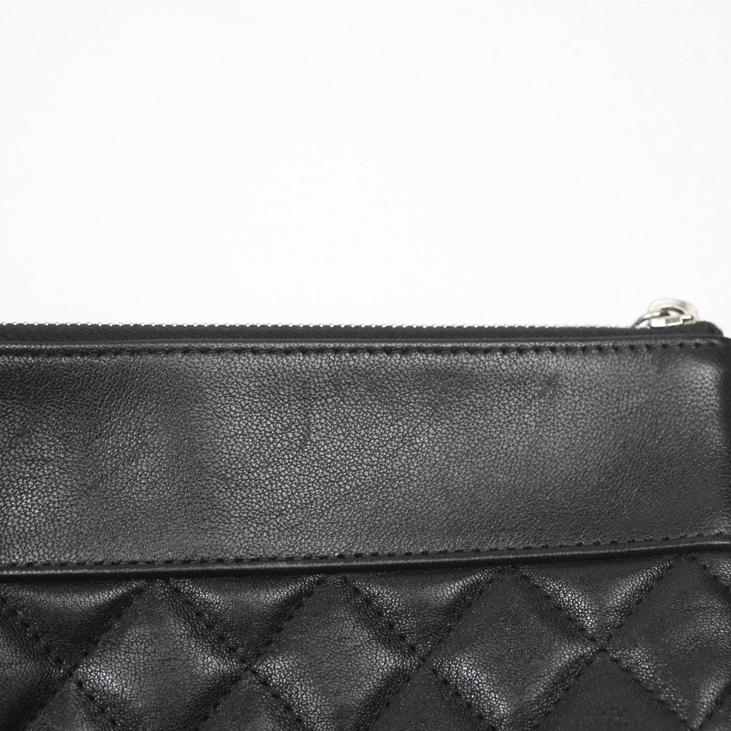 Chanel Mademoiselle Quilted Large O Case Clutch Black Lambskin