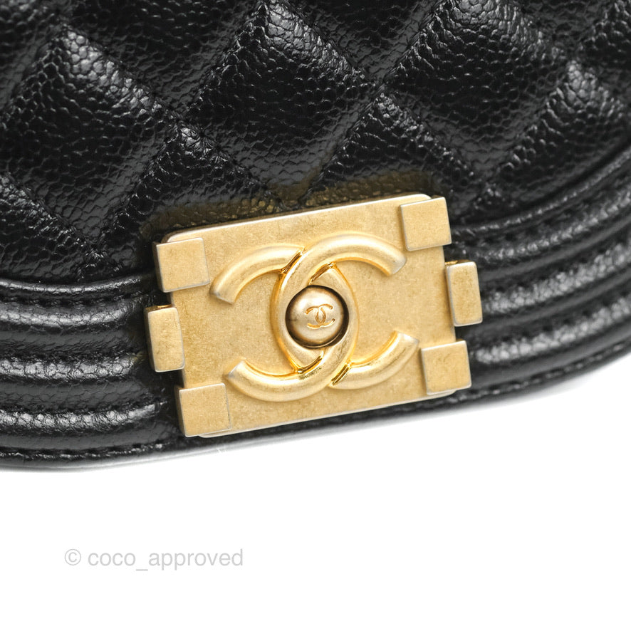 Chanel Boy Messenger Bag Black Caviar Aged Gold Hardware