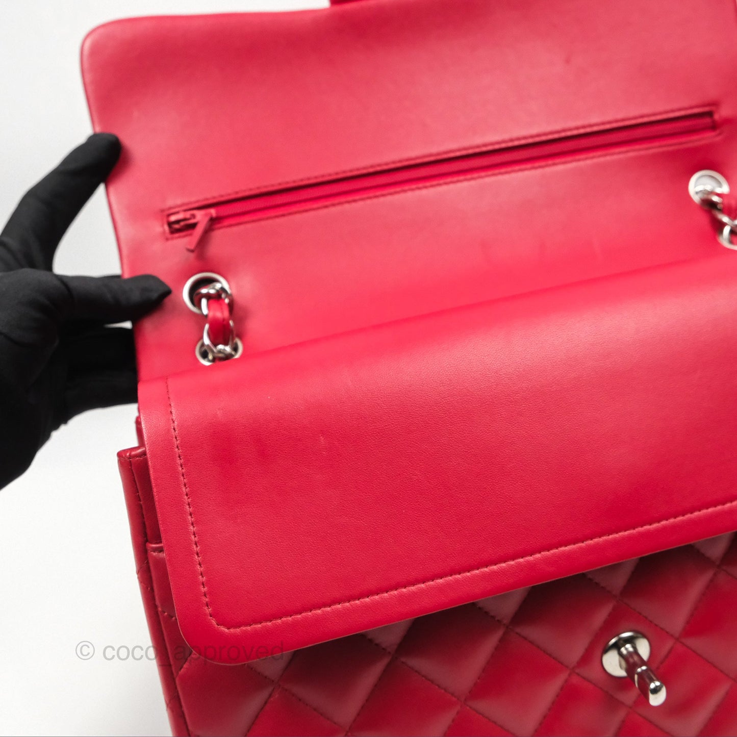 Chanel Jumbo Double Flap Red Lambskin Silver Hardware
