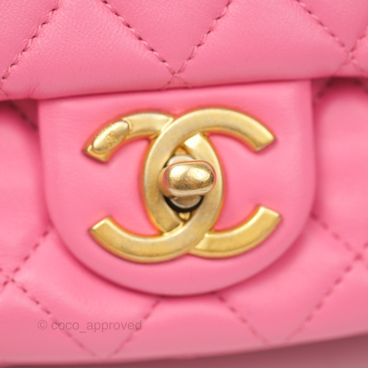 Chanel Mini Pearl Samba Square Flap Pink Lambskin Aged Gold Hardware 21P