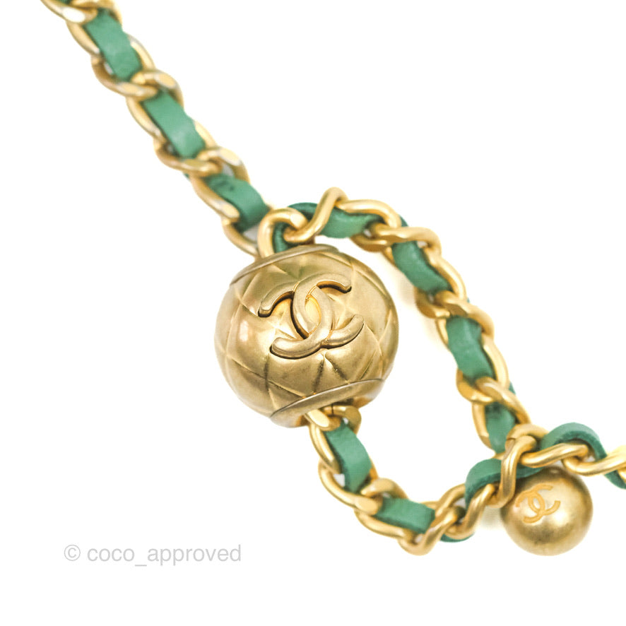 Chanel Vanity with Pearl Crush Chain Green Lambskin Aged Gold Hardware