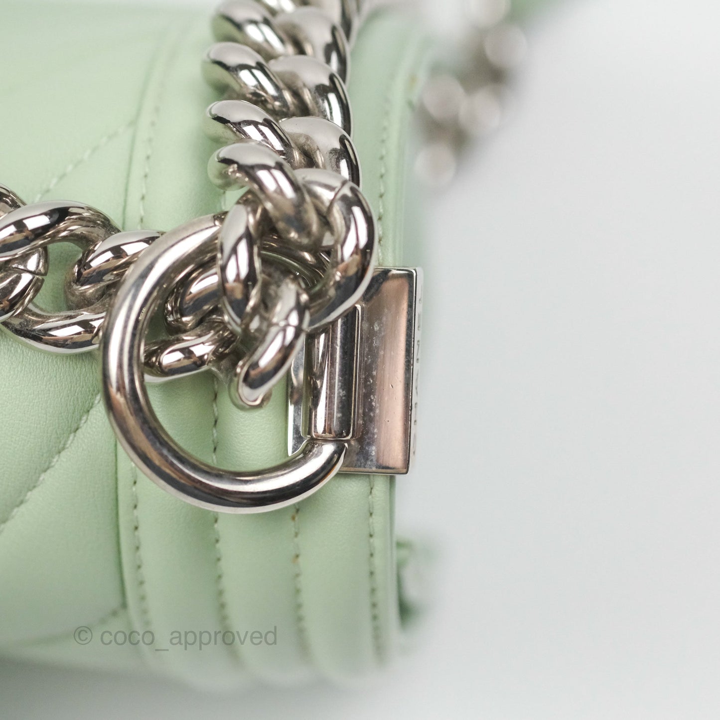 Chanel Medium Chevron Boy Mint Green Calfskin Silver Hardware