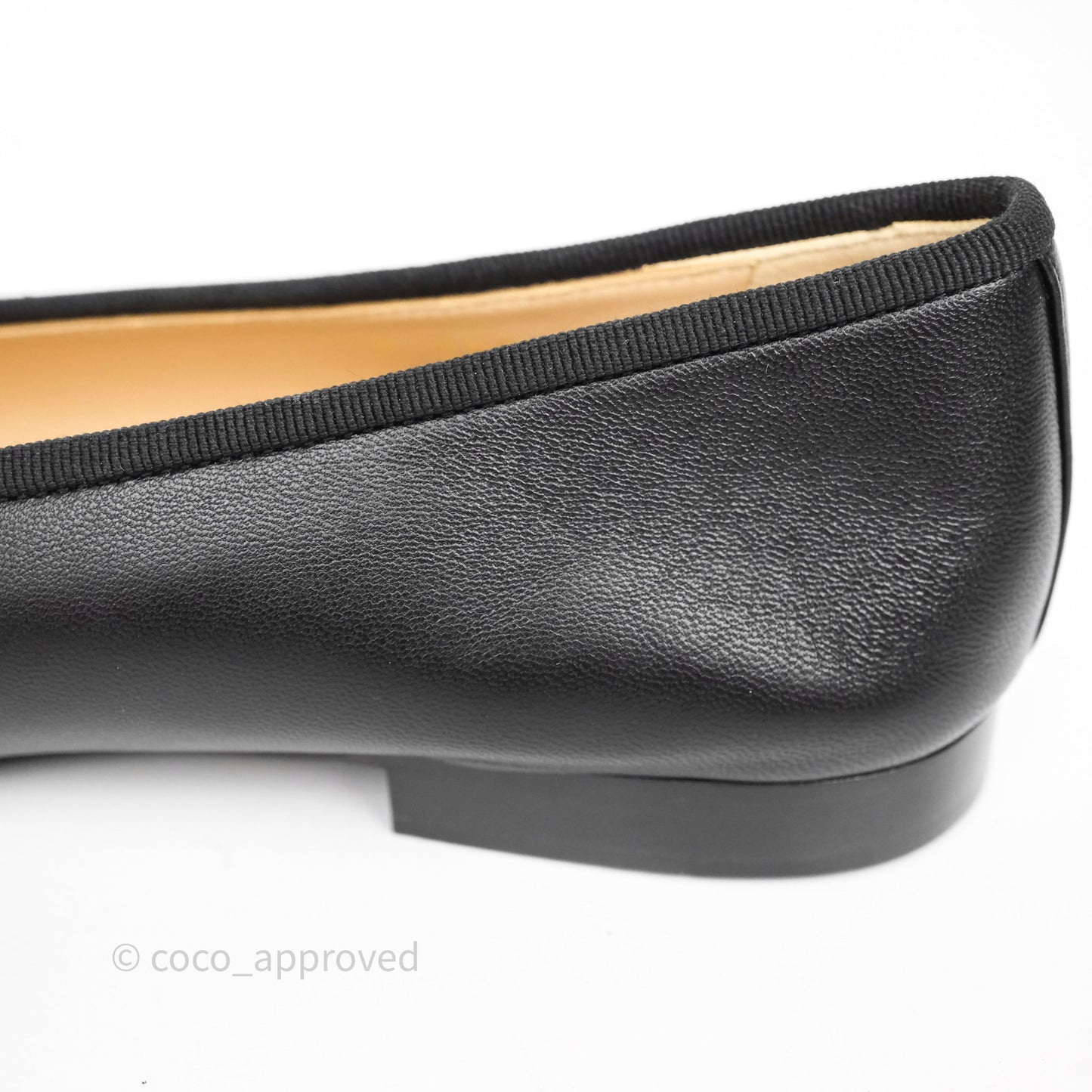 Chanel Calfskin Black Patent Cap-Toe Ballet Flats Size 37