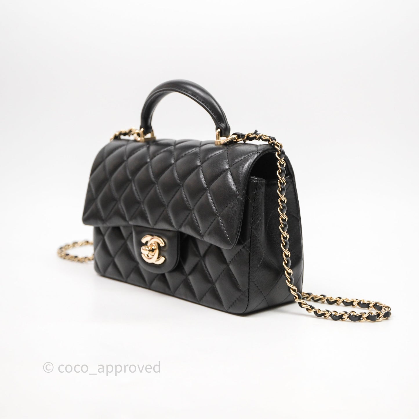 Chanel Top Handle Mini Rectangular Flap Black Lambskin Gold Hardware