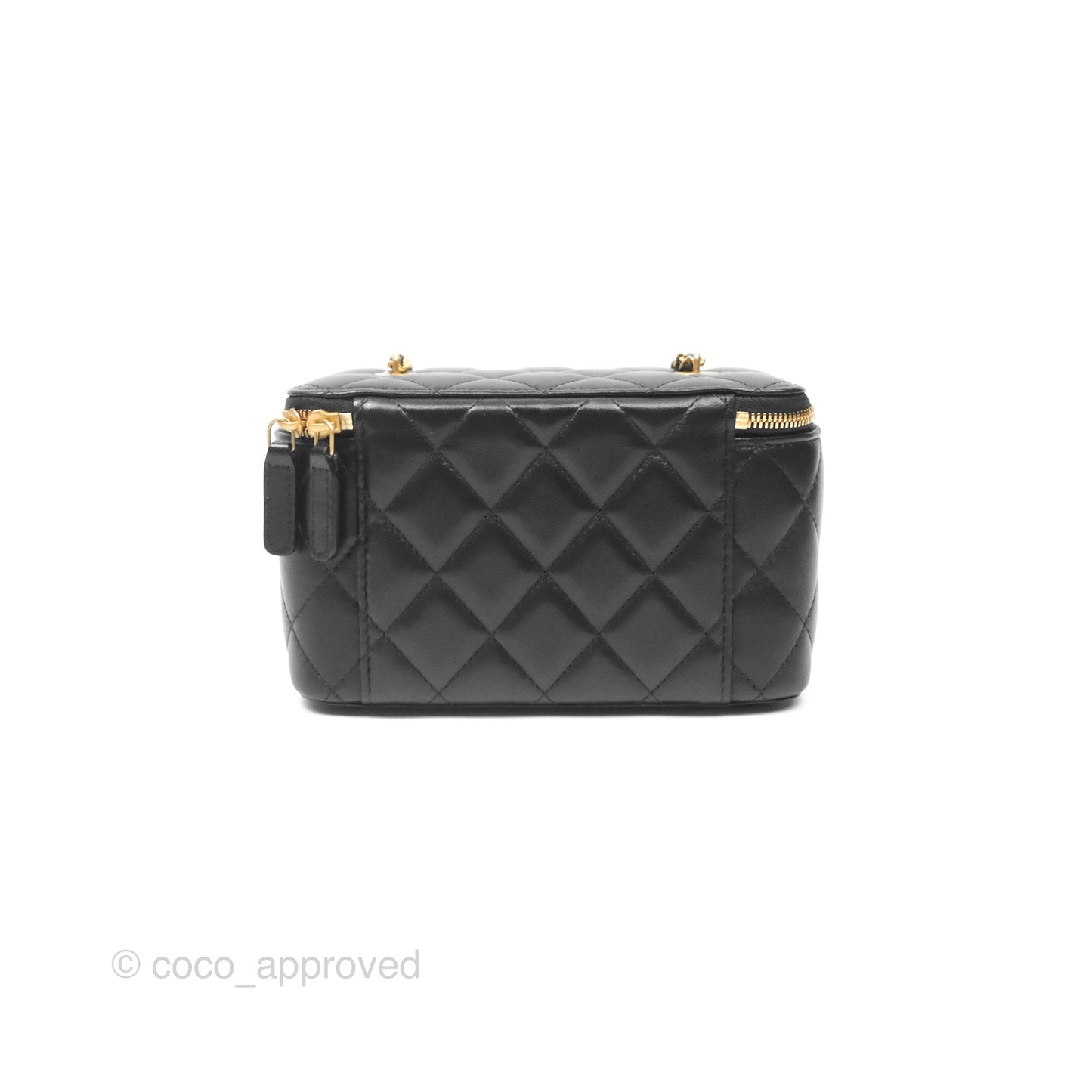 Chanel Vanity with COCO Heart Chain Black Lambskin Aged Gold Hardware