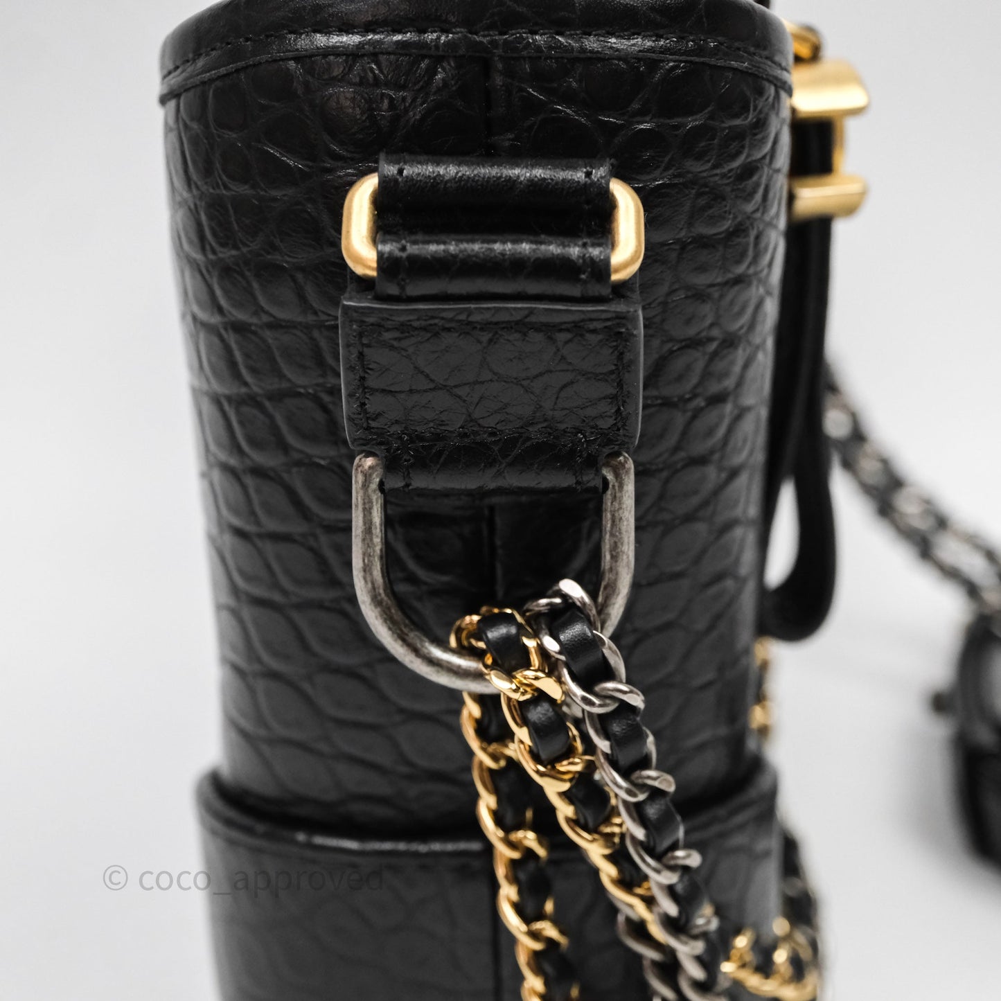 Chanel Crocodile Embossed Calfskin Small Gabrielle Cocodile Hobo Black