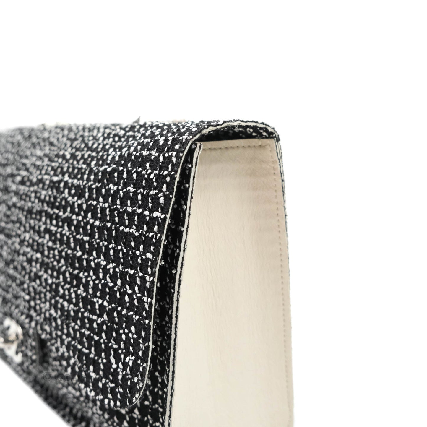 Chanel Classic Single Flap Bag Black/White Tweed Silver Hardware