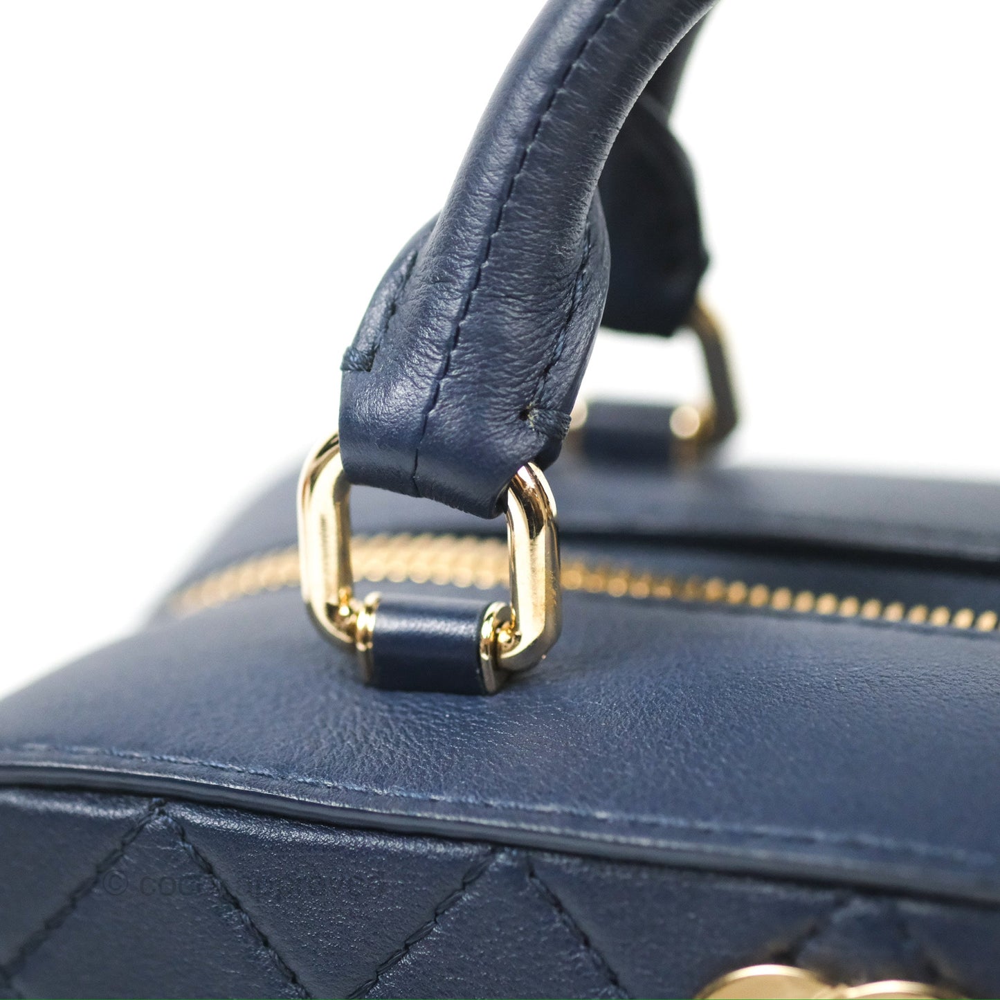 Chanel Quilted Travel Kit Vanity Case Navy Calfskin Gold Hardware