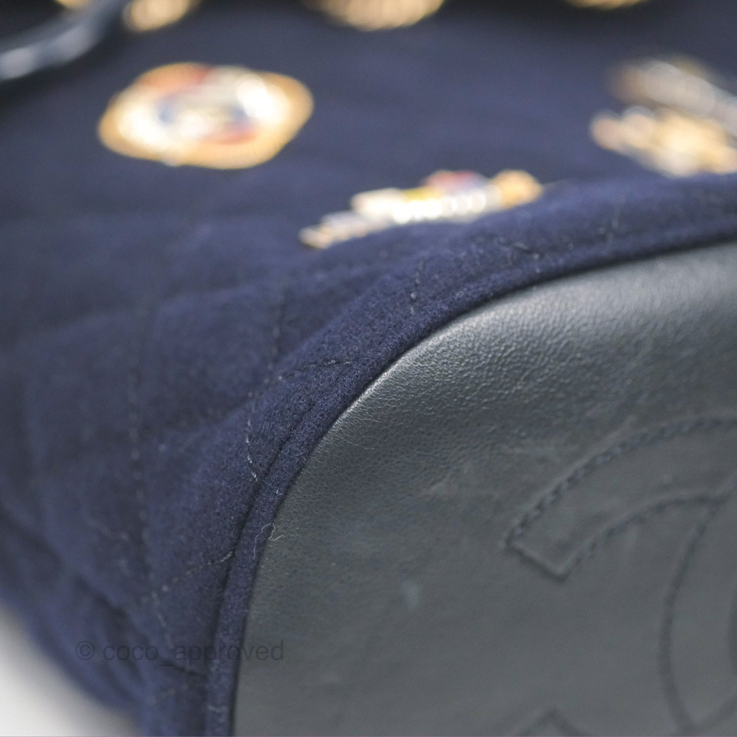 Chanel Paris Hamburg Charms Bucket Bag Navy Wool Lambskin