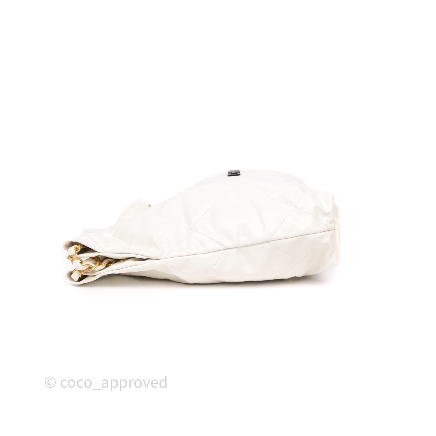 Chanel 22 Small White Aged Calfskin Black Logo Aged Gold Hardware