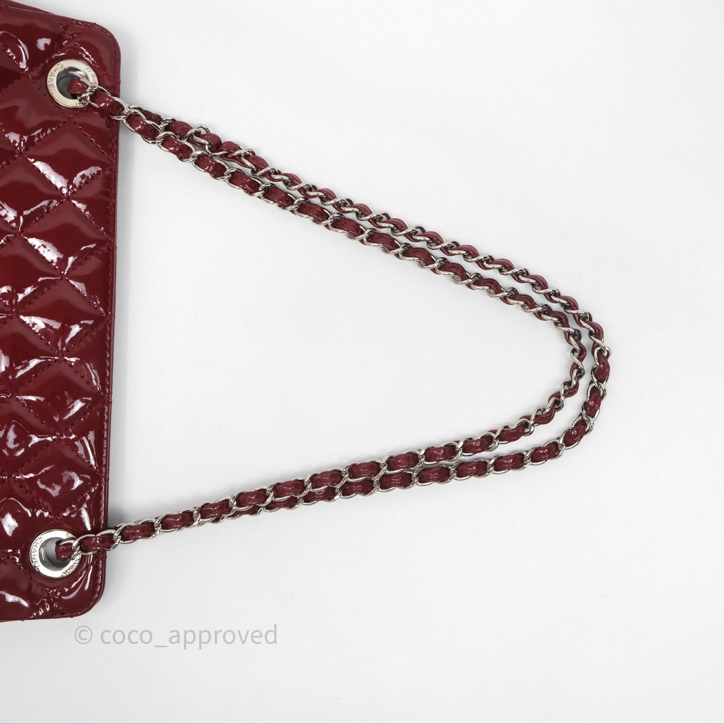 Chanel CC Shopping Tote Bag Red Patent Silver Hardware