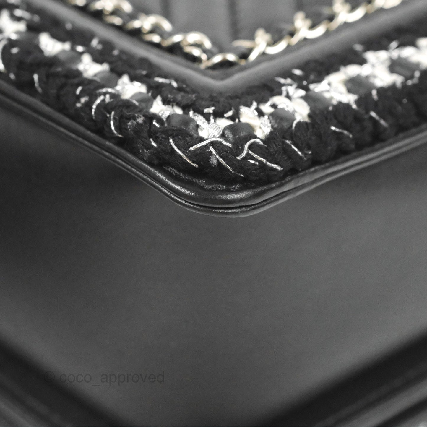 Chanel Chevron Braid Around Chain Boy Black Calfskin Silver Hardware