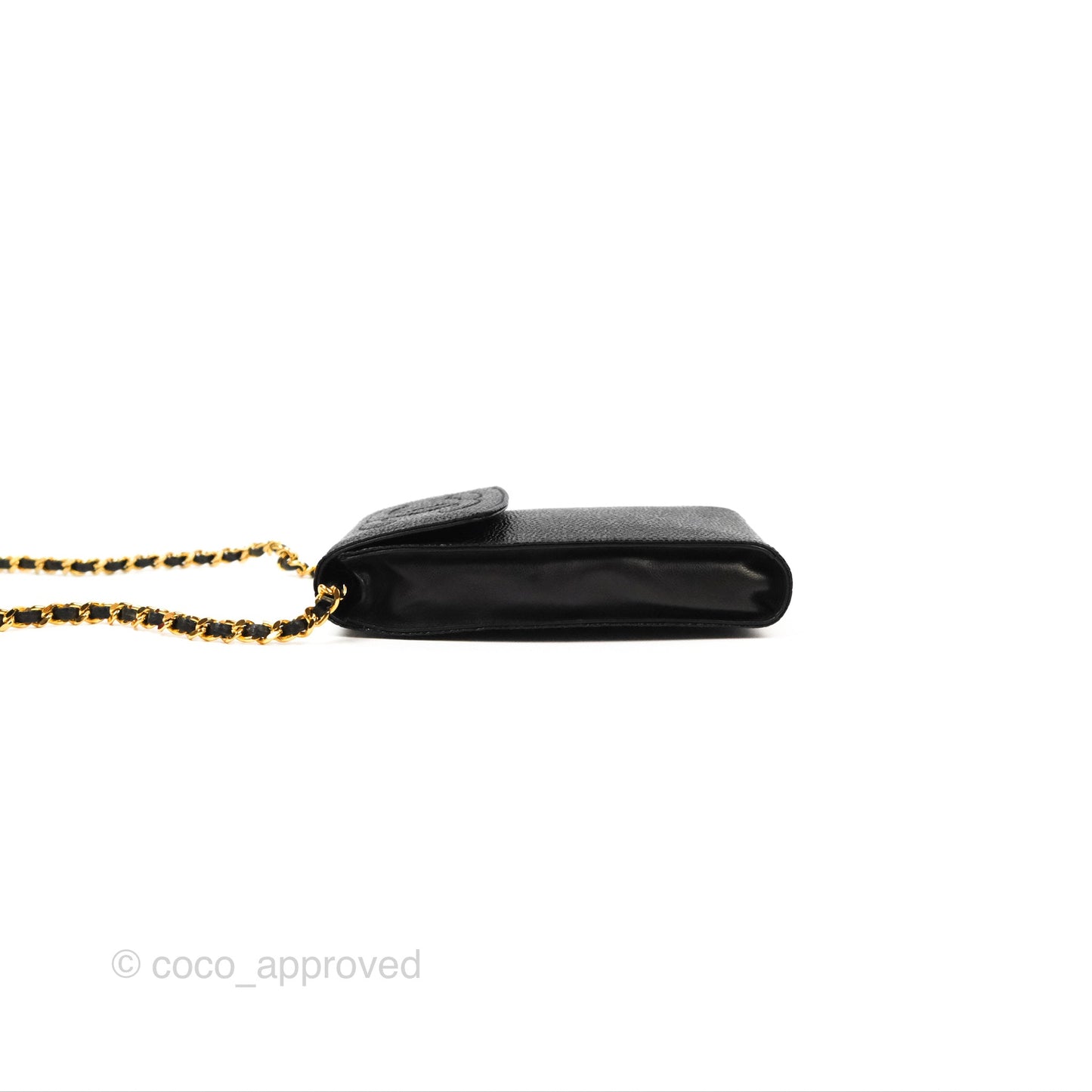 Chanel Vintage CC Caviar Black Phone Case With Chain Gold Hardware