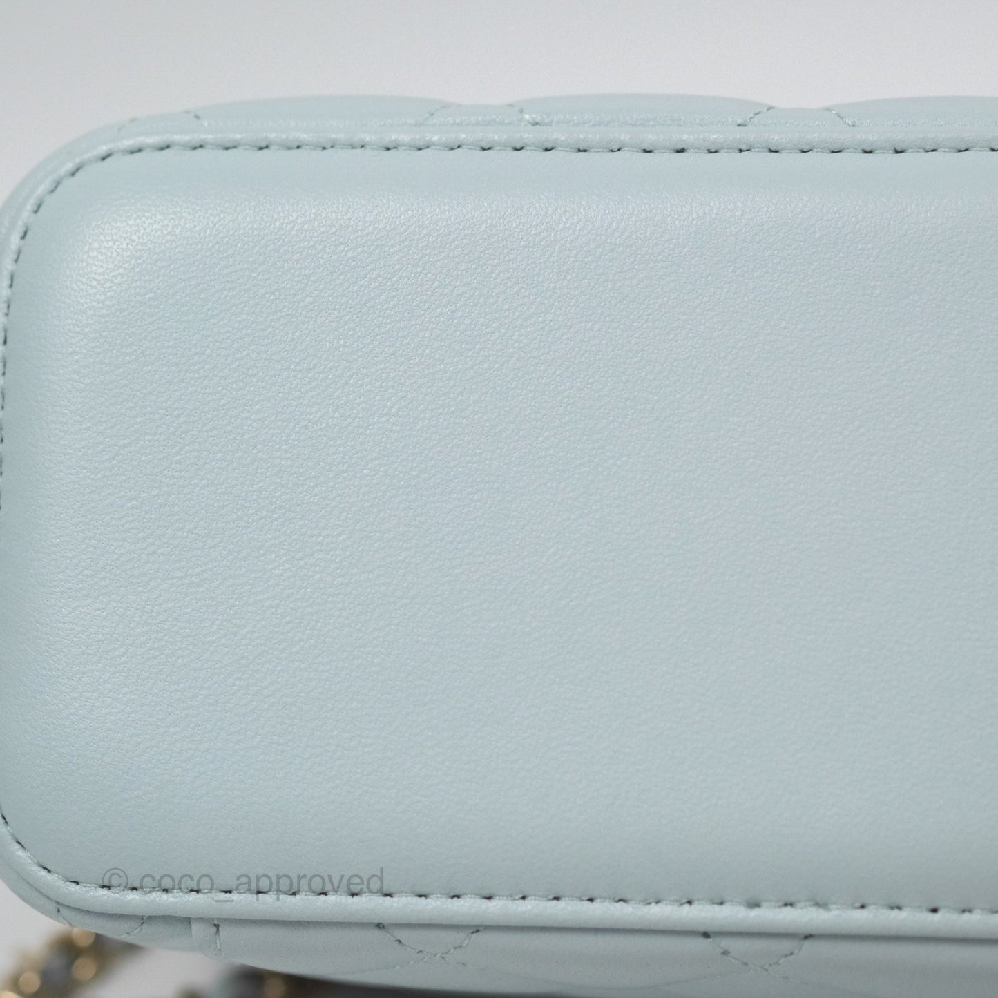 Chanel Vanity Rectangular Top Handle Light Blue Lambskin Gold Hardware