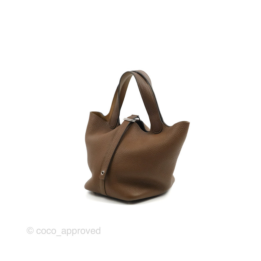 Hermès Picotin Lock 18 PM Eclat Alezan 3G/Biscuit 48 Clemence Silver Hardware