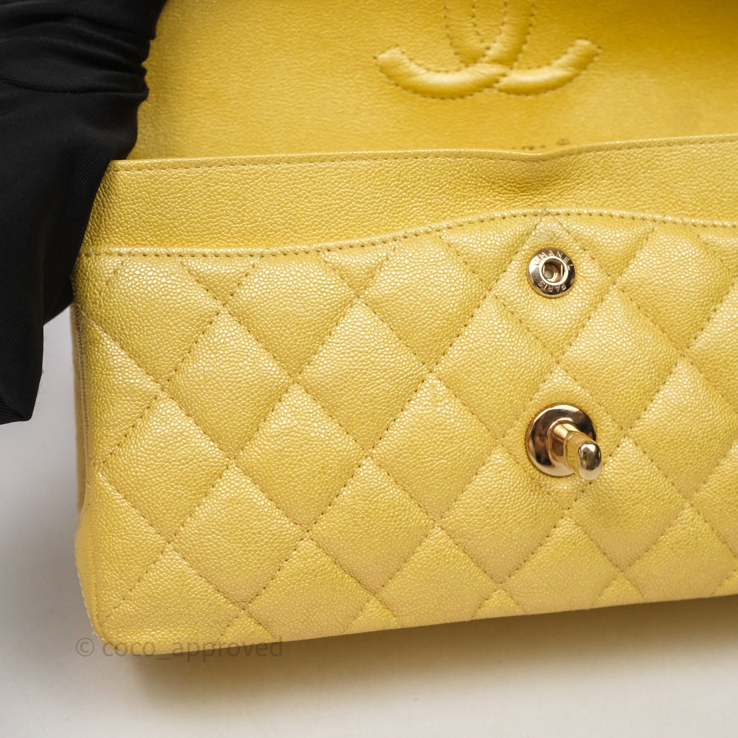 Chanel Small Classic Quilted Flap Iridescent Yellow Caviar Gold Hardware
