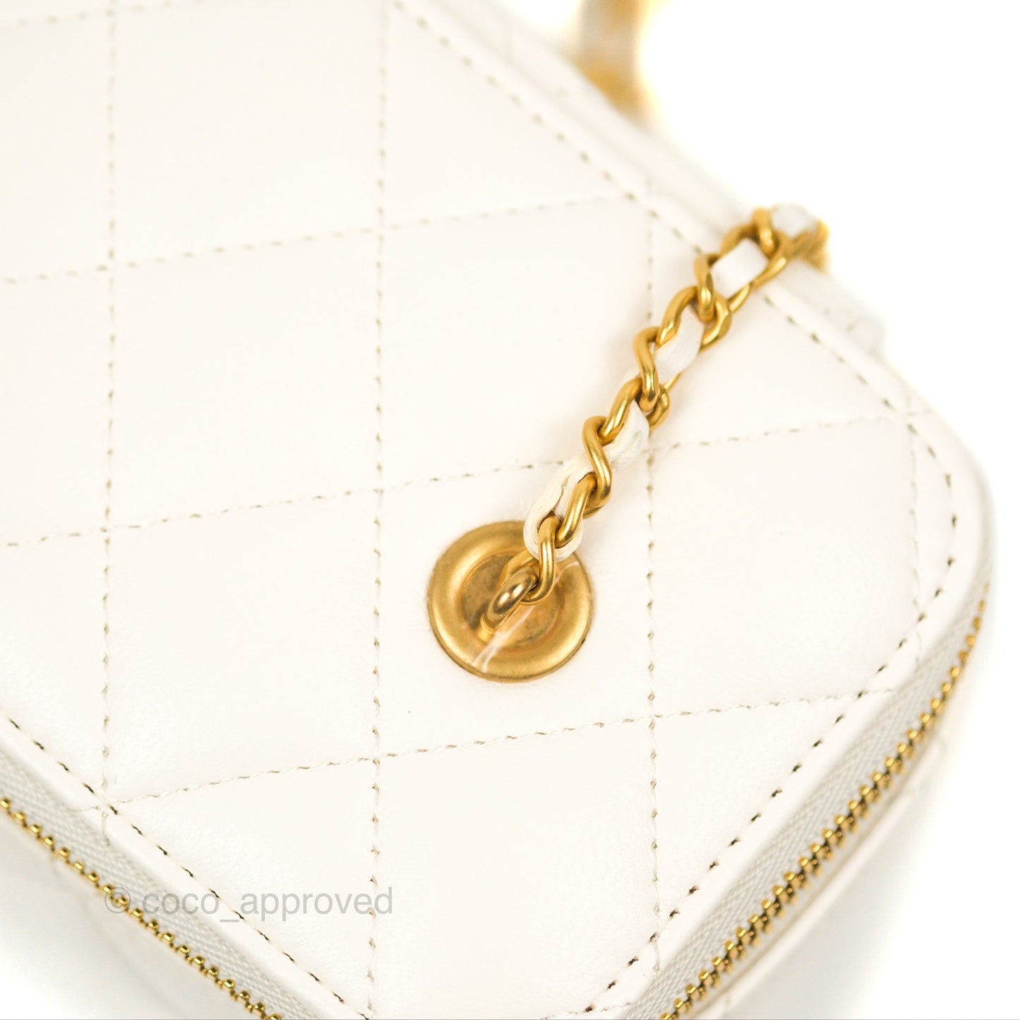Chanel Vanity with COCO Heart Chain White Lambskin Aged Gold Hardware