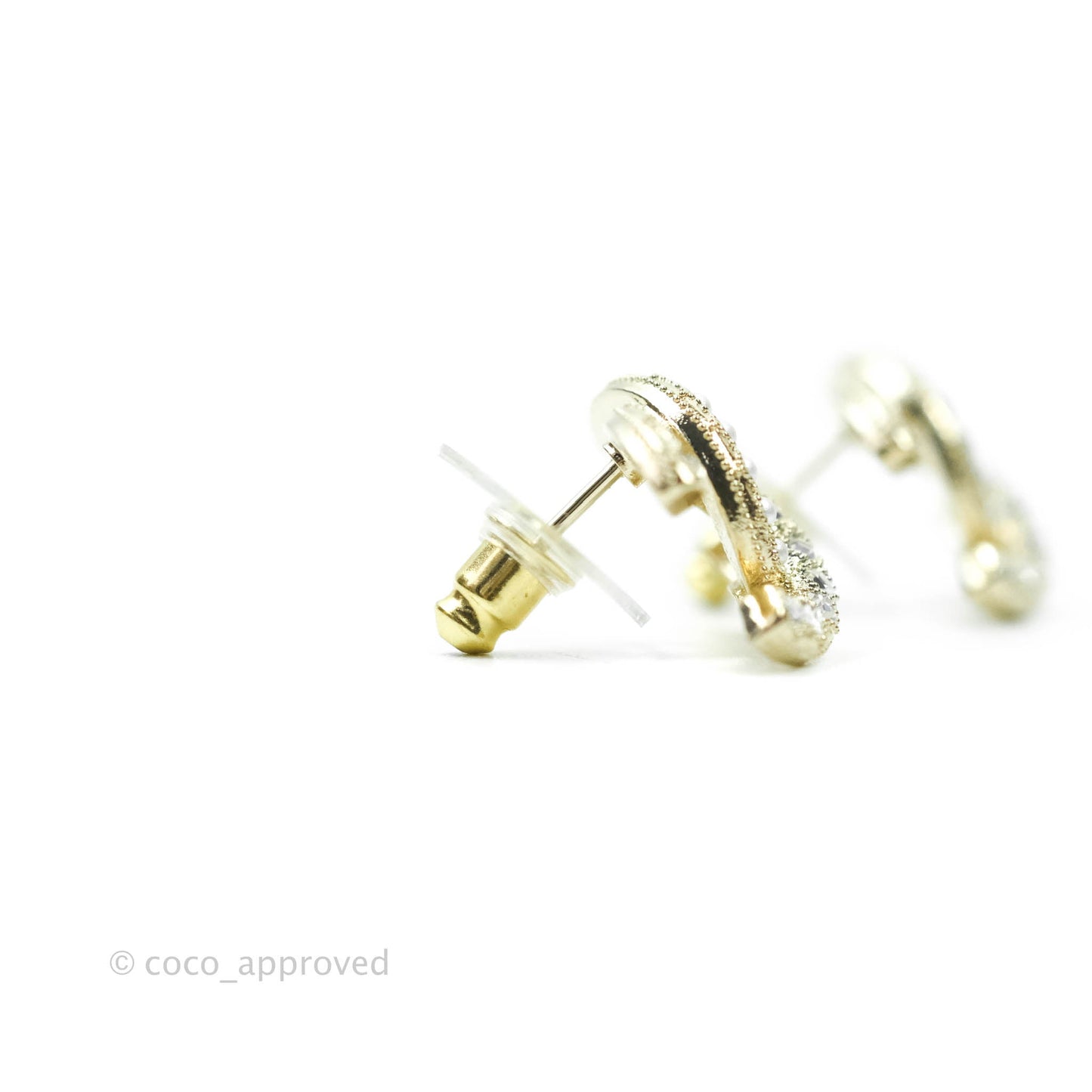 Chanel CC Pearl Crystal Earrings Gold Tone 21A