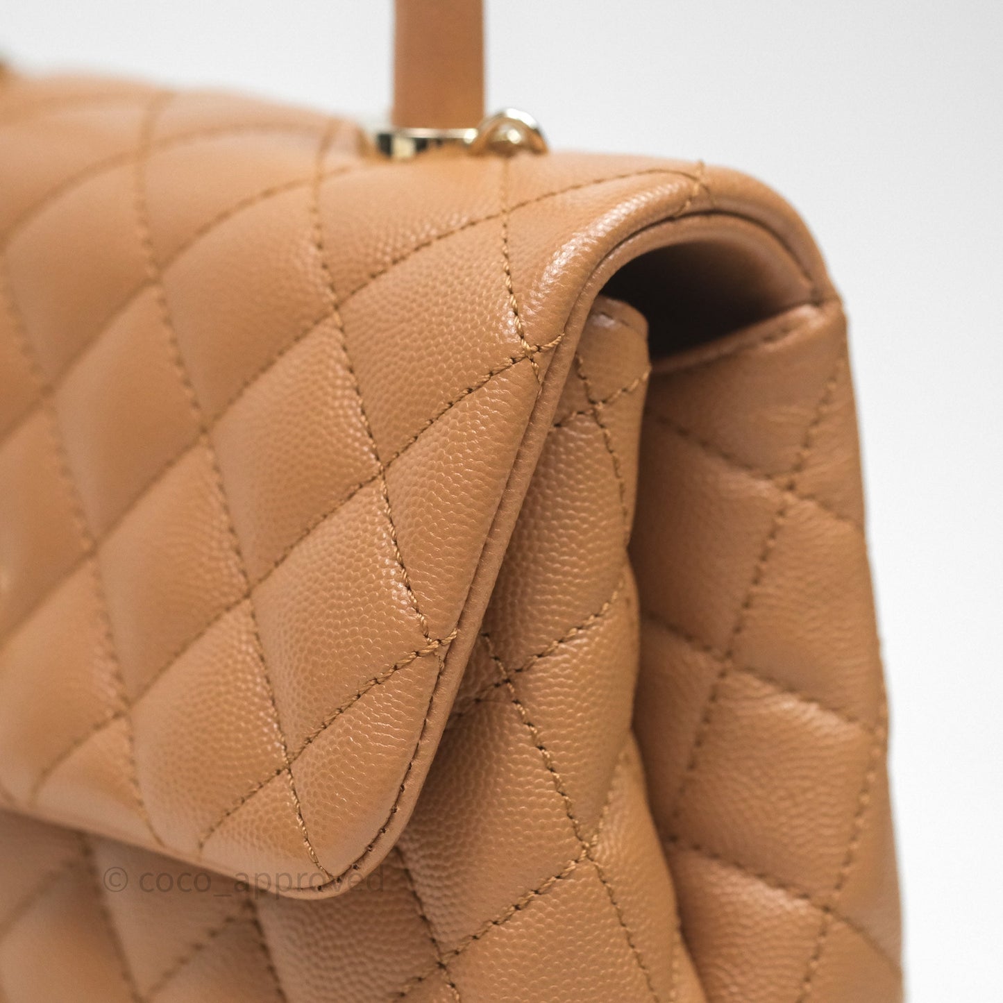 Chanel Small Coco Handle Dark Beige Caramel Caviar Gold Hardware