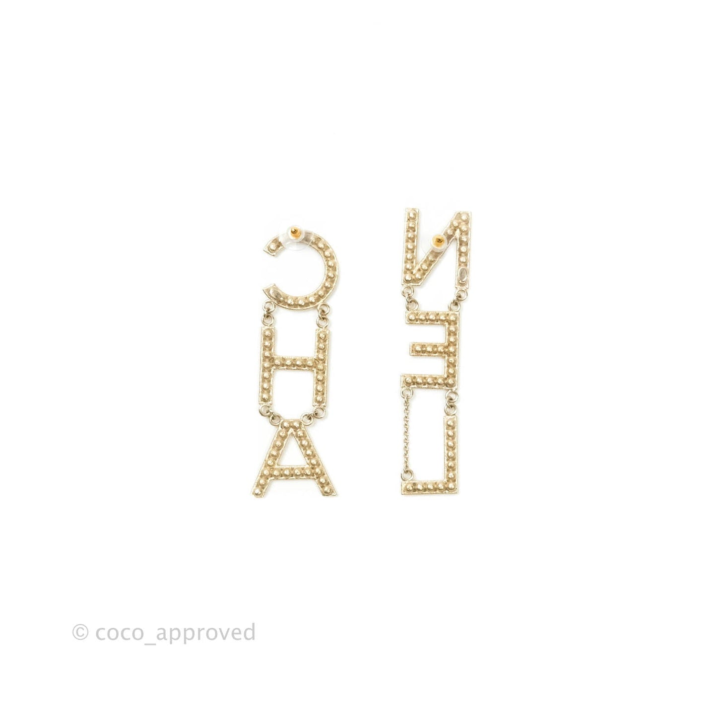 Chanel Crystal Cha-Nel Logo Drop Earrings Gold 19S