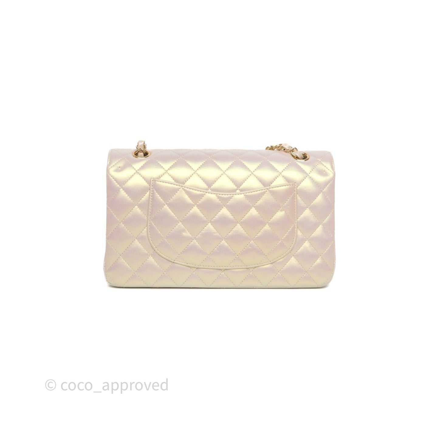 Chanel Classic Medium Double Flap Iridescent Beige Gold Hardware 21S