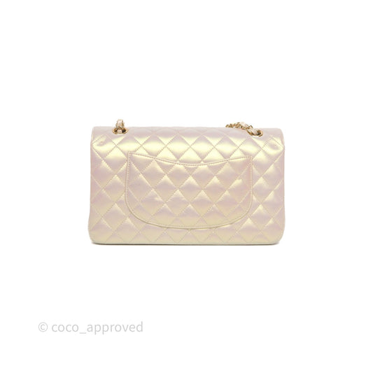 Chanel Classic Medium Double Flap Iridescent Beige Gold Hardware 21S