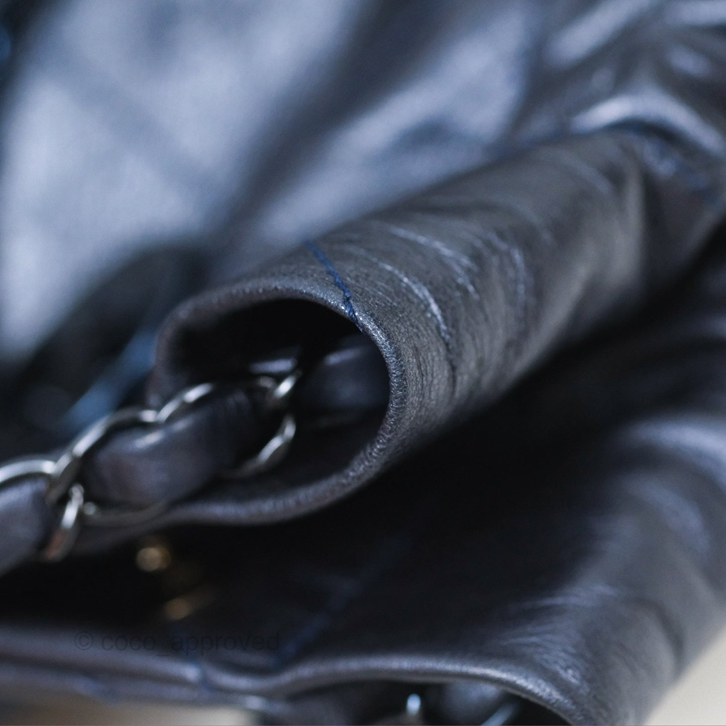 Chanel 22 Small Metallic Midnight Blue Aged Calfskin Midnight Blue/Silver Hardware