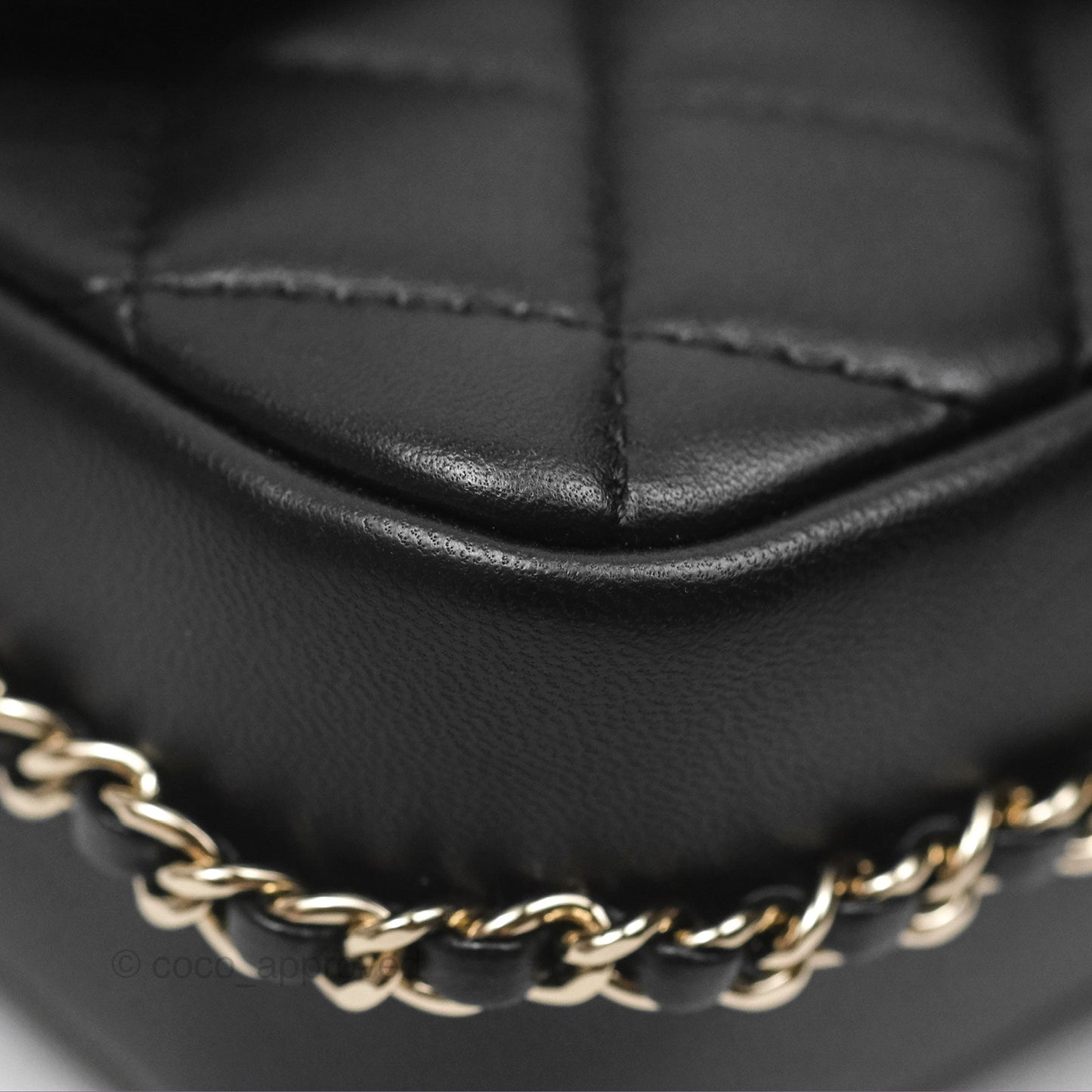 Chanel Logo Pearl Chain Flap Bag Black Lambskin Gold Hardware