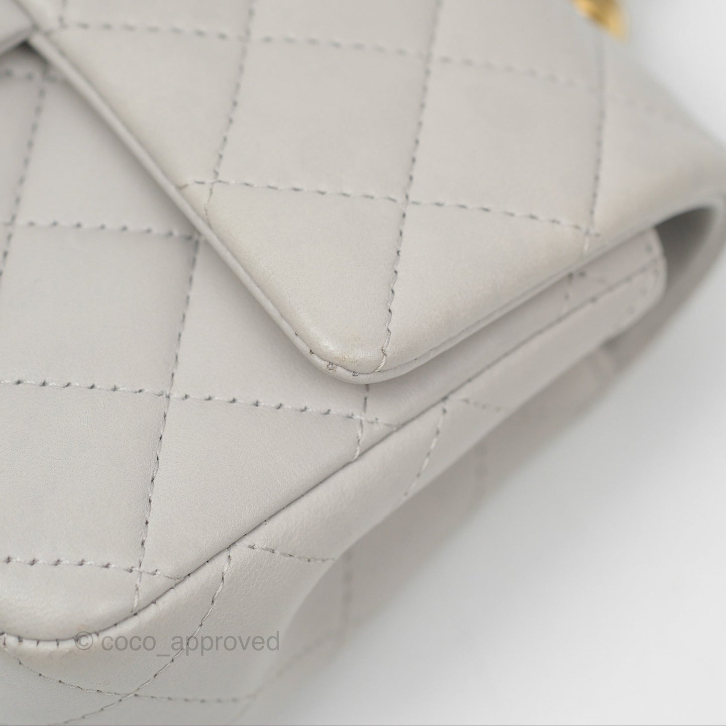 Chanel Top Handle Mini Rectangular Flap Bag Light Grey Lambskin Aged Gold Hardware