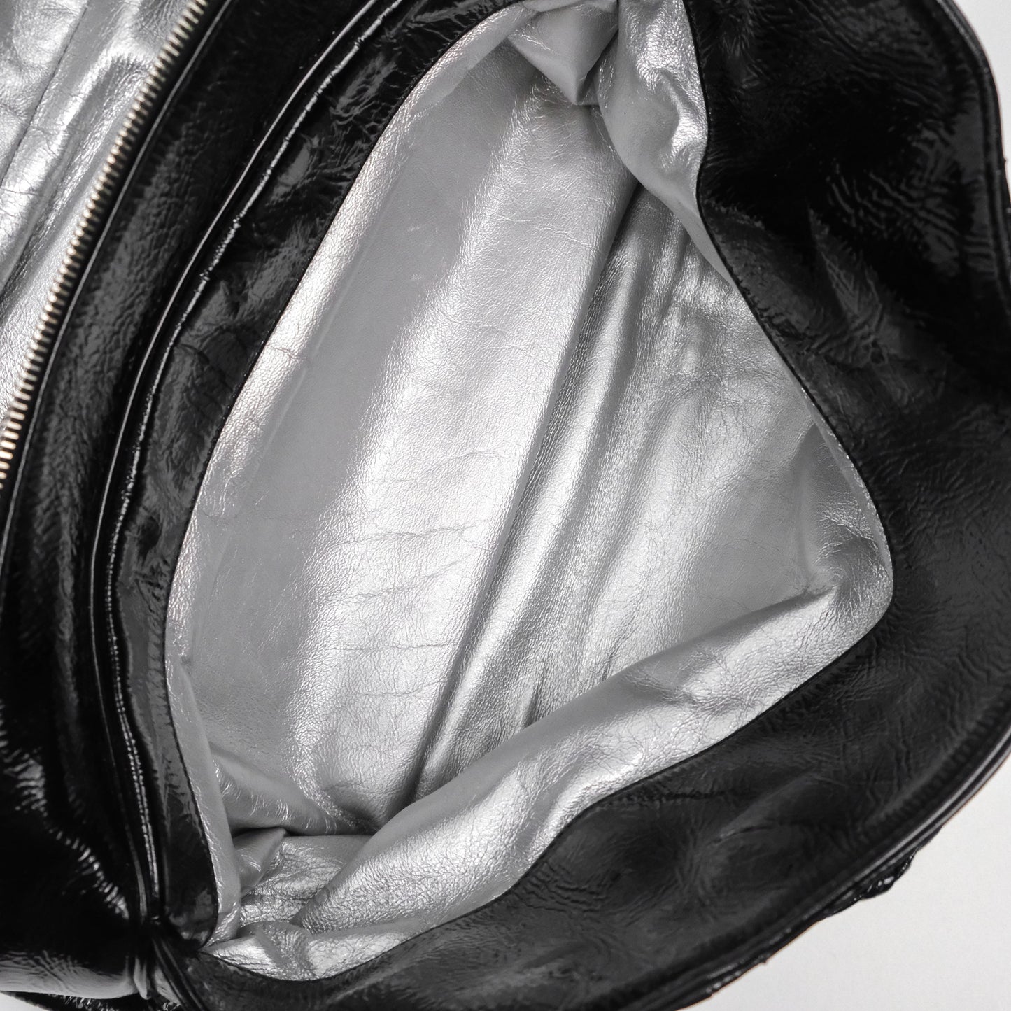 Chanel Bowling Tote Bag Black Glazed Calfskin Silver Hardware