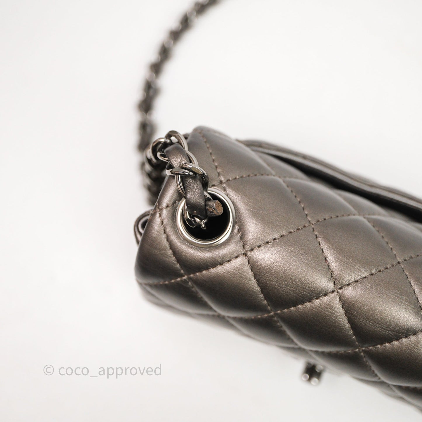 Chanel Mini Square Metallic Dark Grey Lambskin Dark Silver Hardware