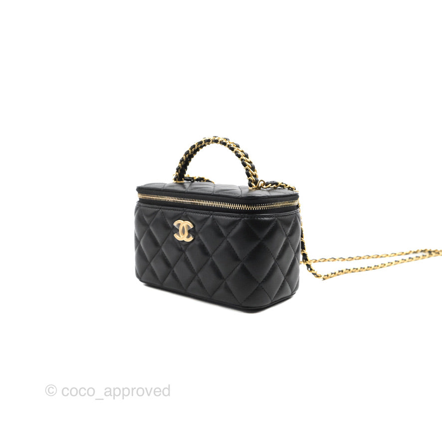 Chanel Vanity Rectangular with Top Handle Black Lambskin Aged Gold Hardware