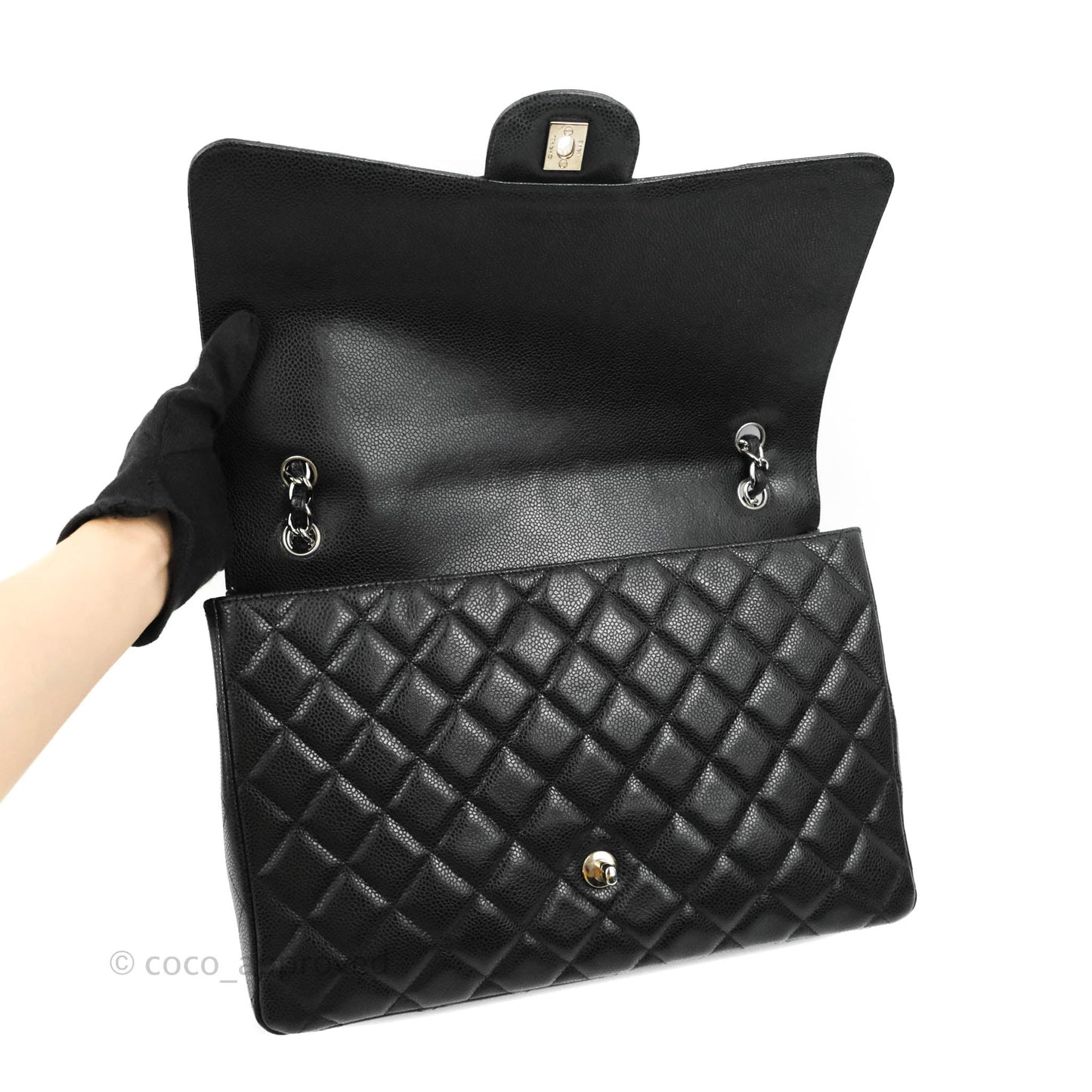 Chanel Single Flap Maxi Caviar Black Silver Hardware