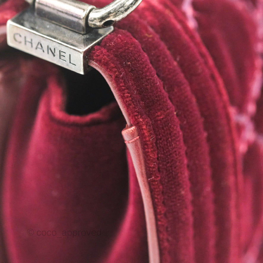 Chanel Small Boy Burgundy Velvet Ruthenium Hardware