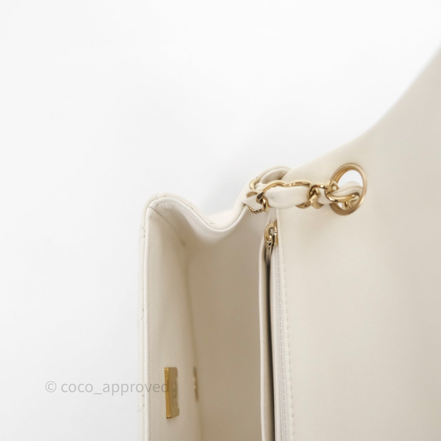 Chanel Quilted Mini Square White Lambskin Gold Hardware