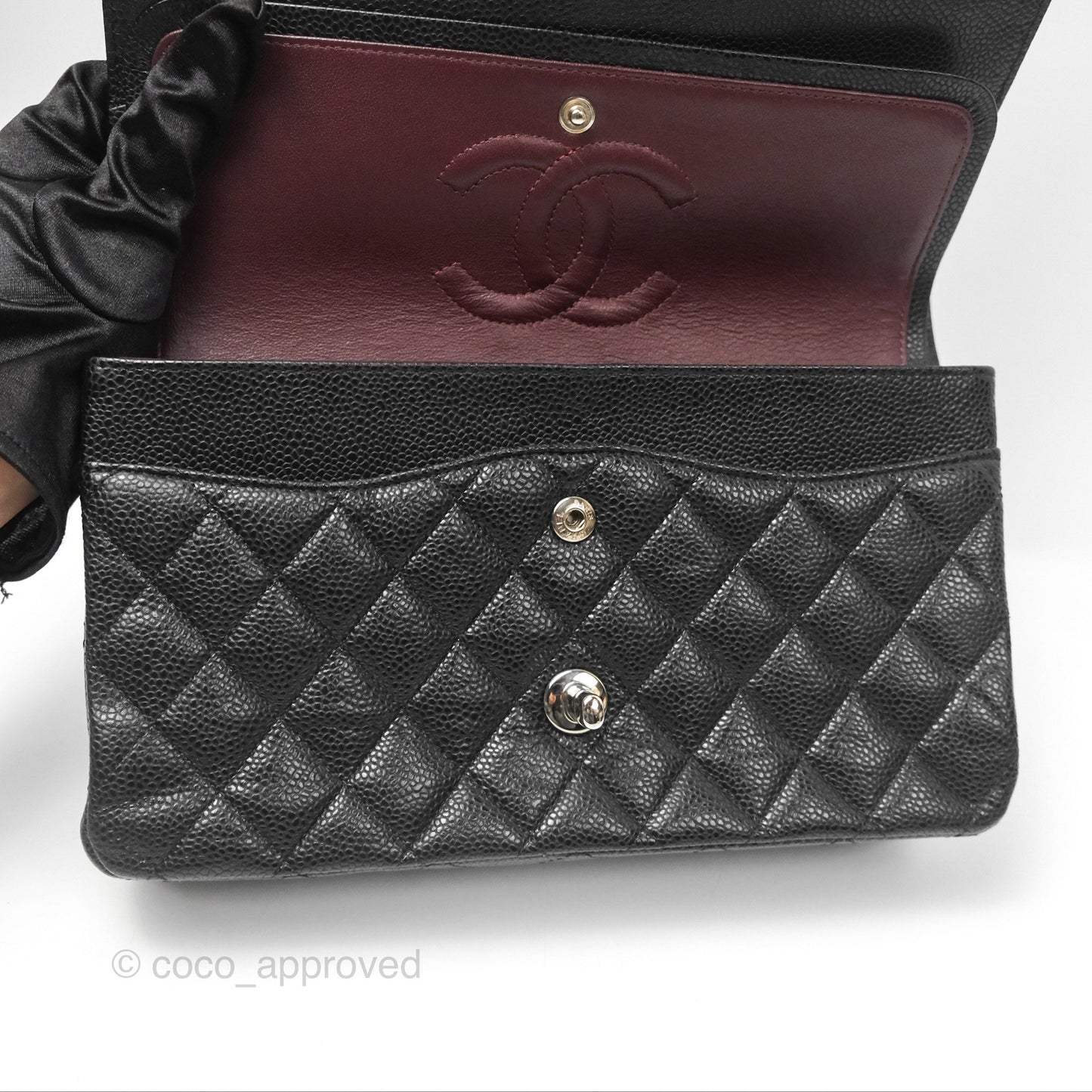 Chanel Classic M/L Medium Flap Quilted Black Caviar Silver Hardware