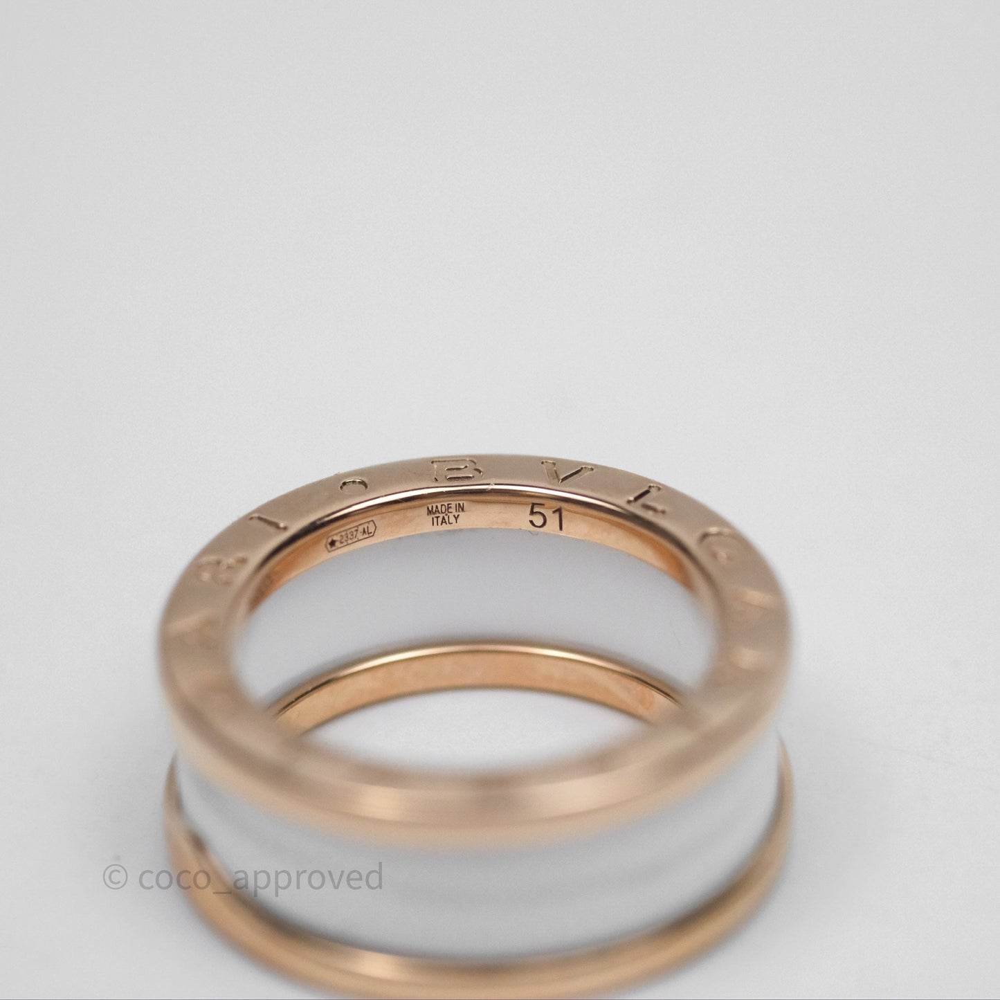Bvlgari B.Zero1 Two-Band Ring White Ceramic Spiral 18K Rose Gold Size 51