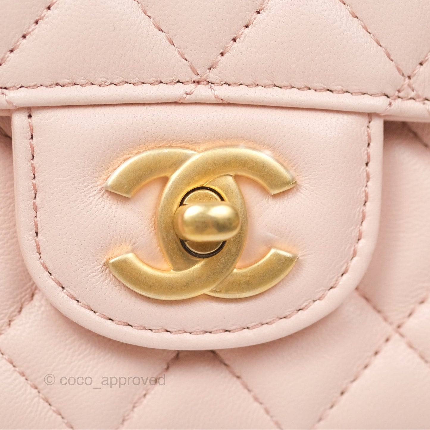 Chanel Top Handle Mini Rectangular Flap Bag Light Pink Lambskin Aged Gold Hardware