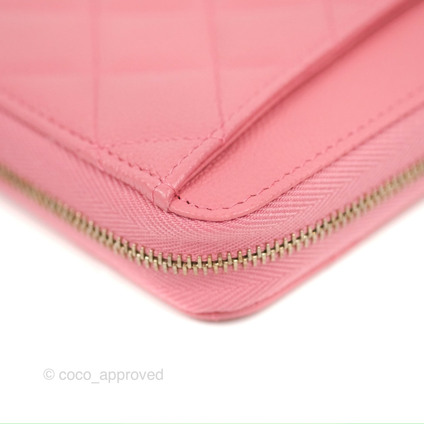 Chanel Classic Zip Long Wallet Quilted Pink Caviar Gold Hardware