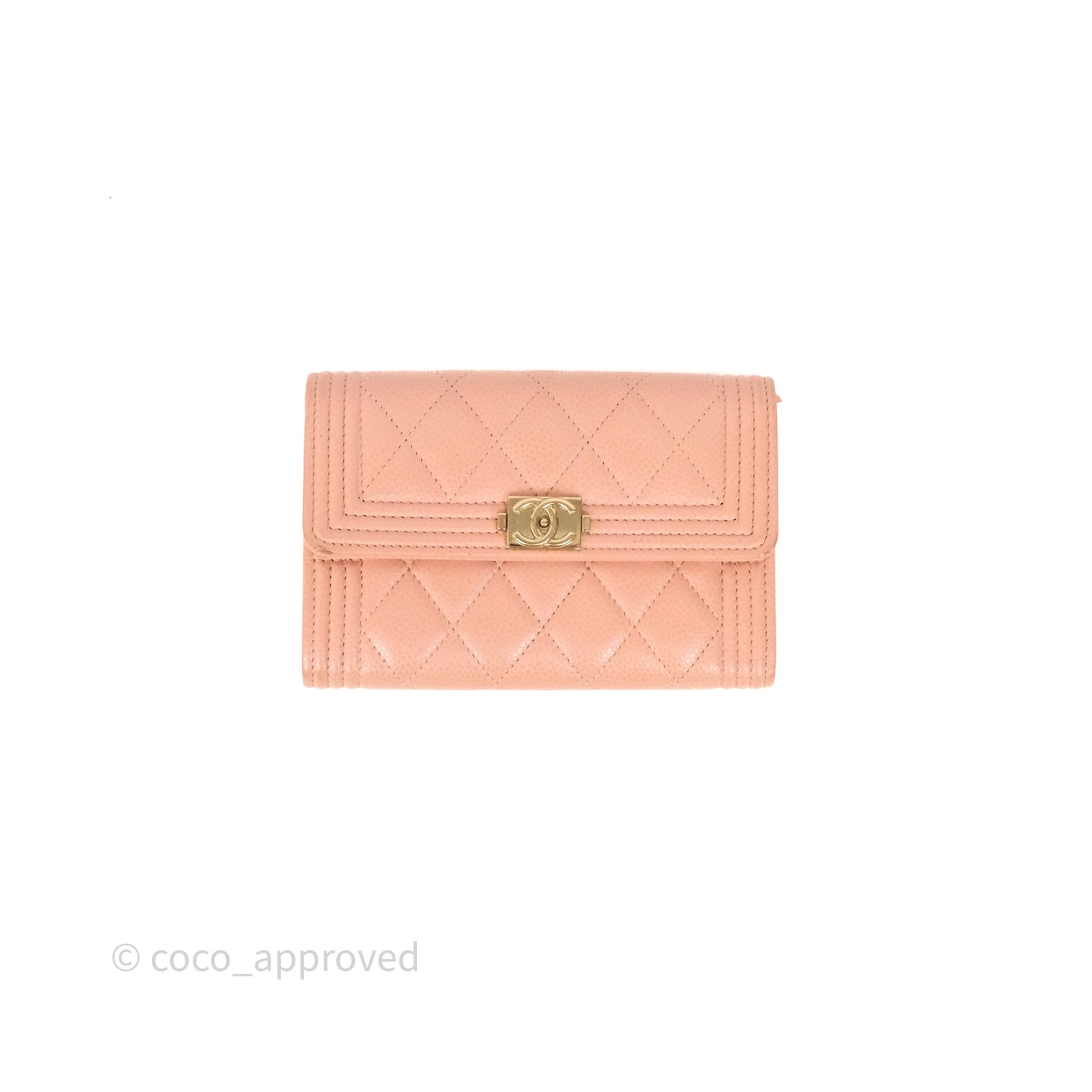 Chanel Quilted Boy Medium Trifold Flap Wallet Pink Caviar Gold Hardware