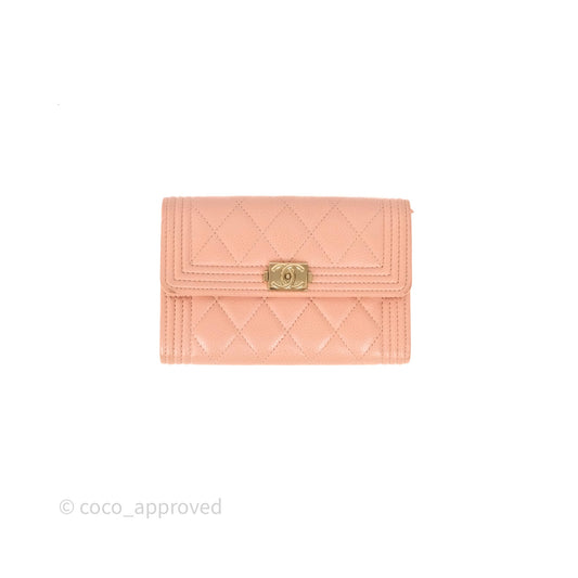 Chanel Quilted Boy Medium Trifold Flap Wallet Pink Caviar Gold Hardware