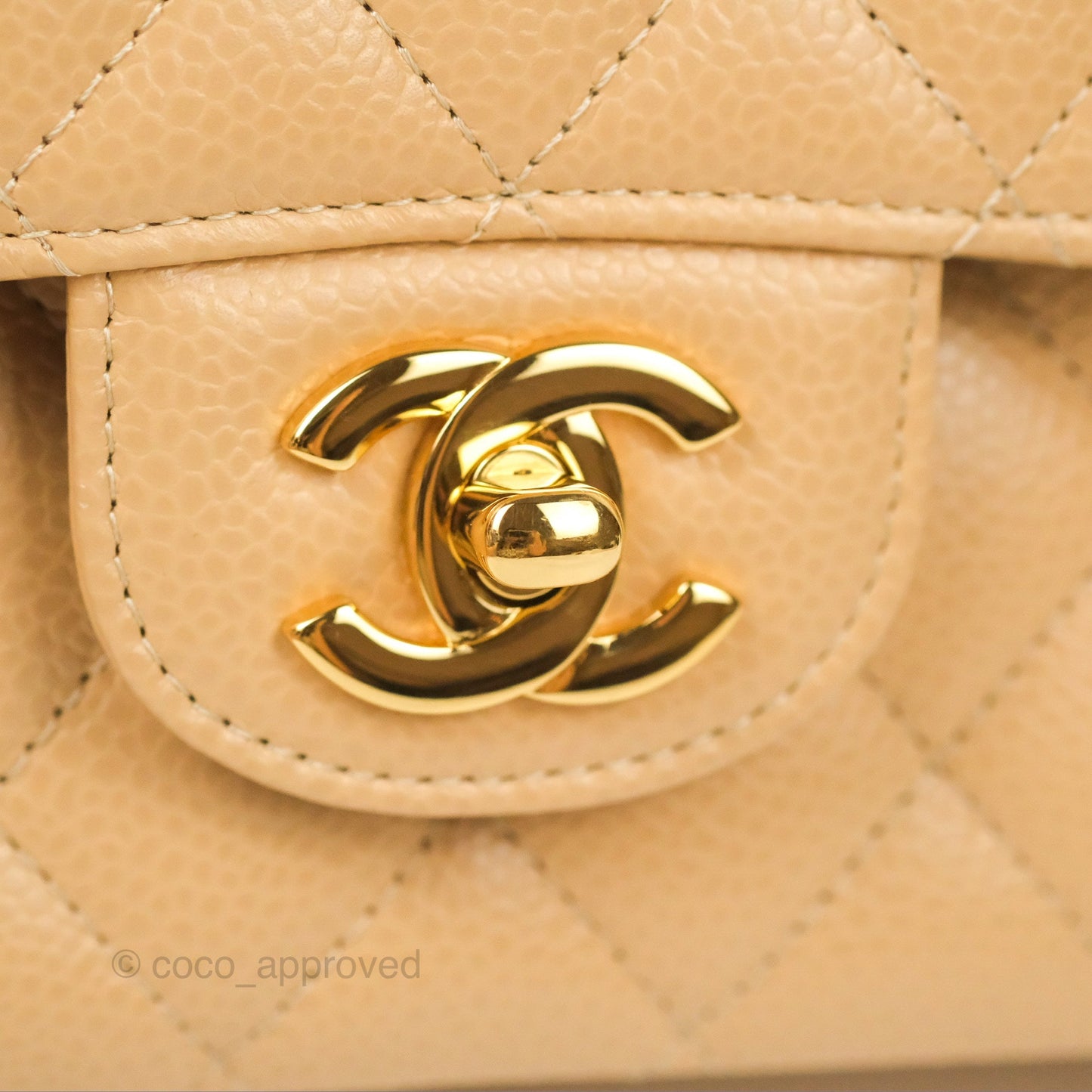 Chanel Classic M/L Medium Flap Quilted Beige Caviar Gold Hardware