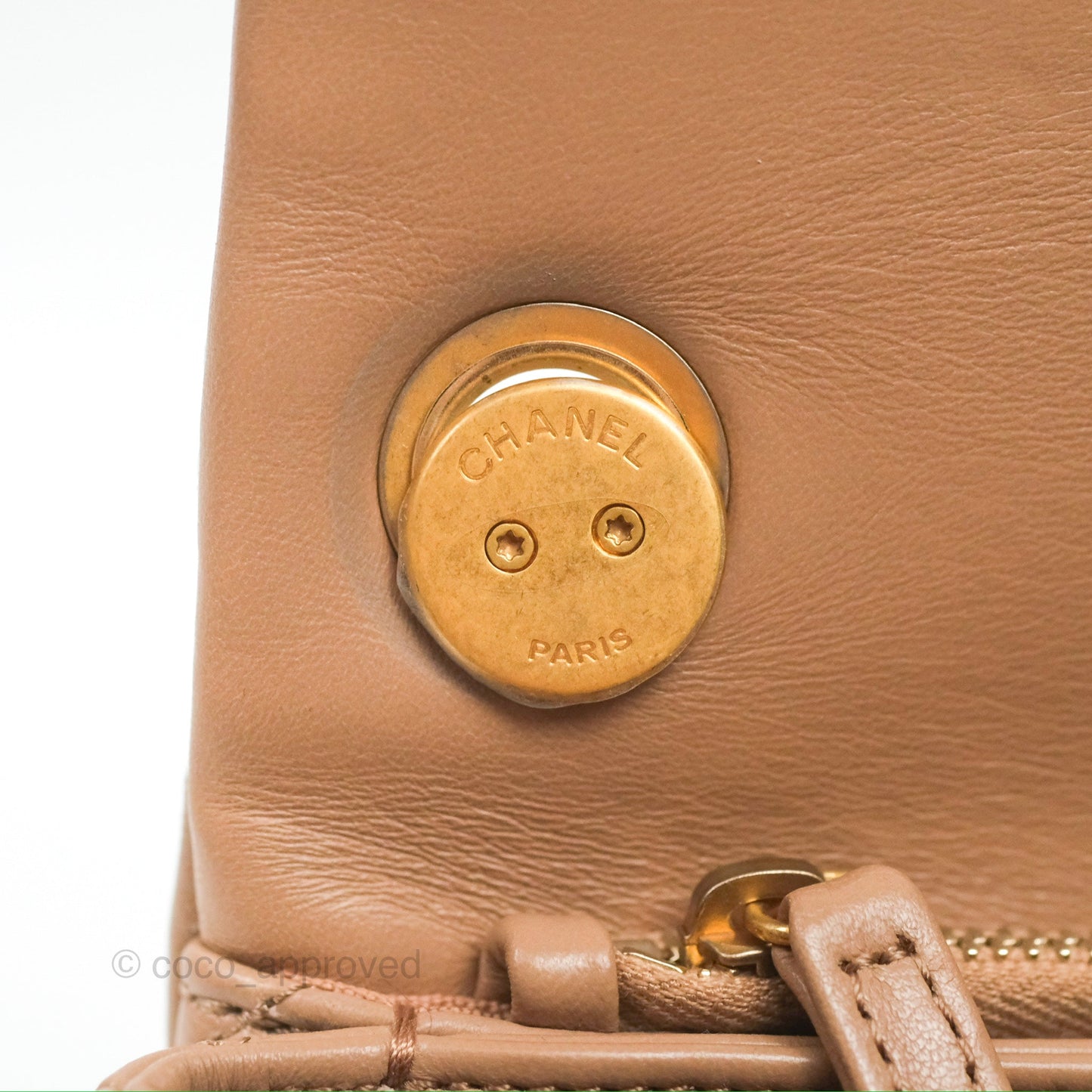 Chanel Small All Slide Adjustable Chain Flap Bag Beige Lambskin Aged Gold Hardware