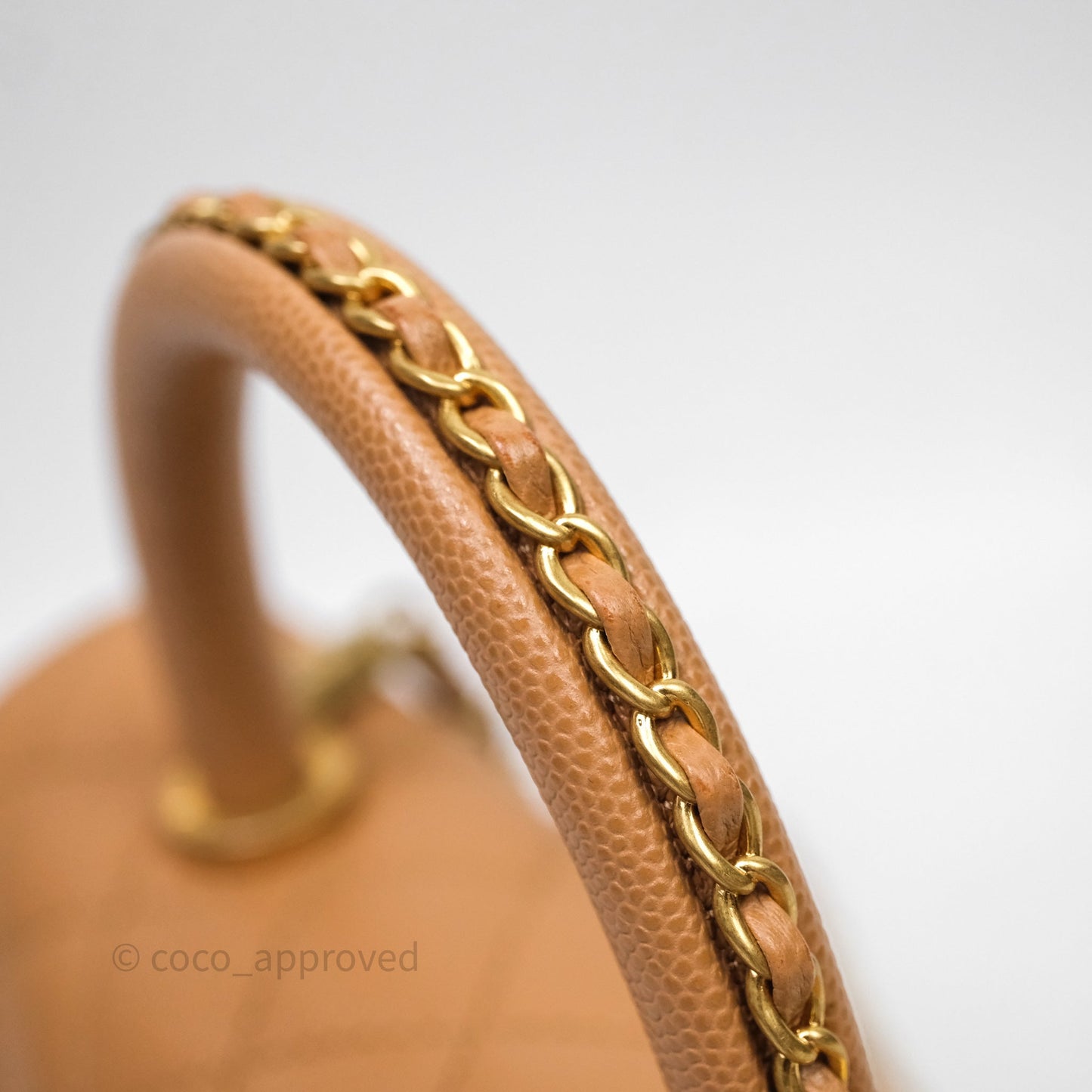 Chanel Small Coco Handle with Chain Handle Beige Caviar Aged Gold Hardware 23P