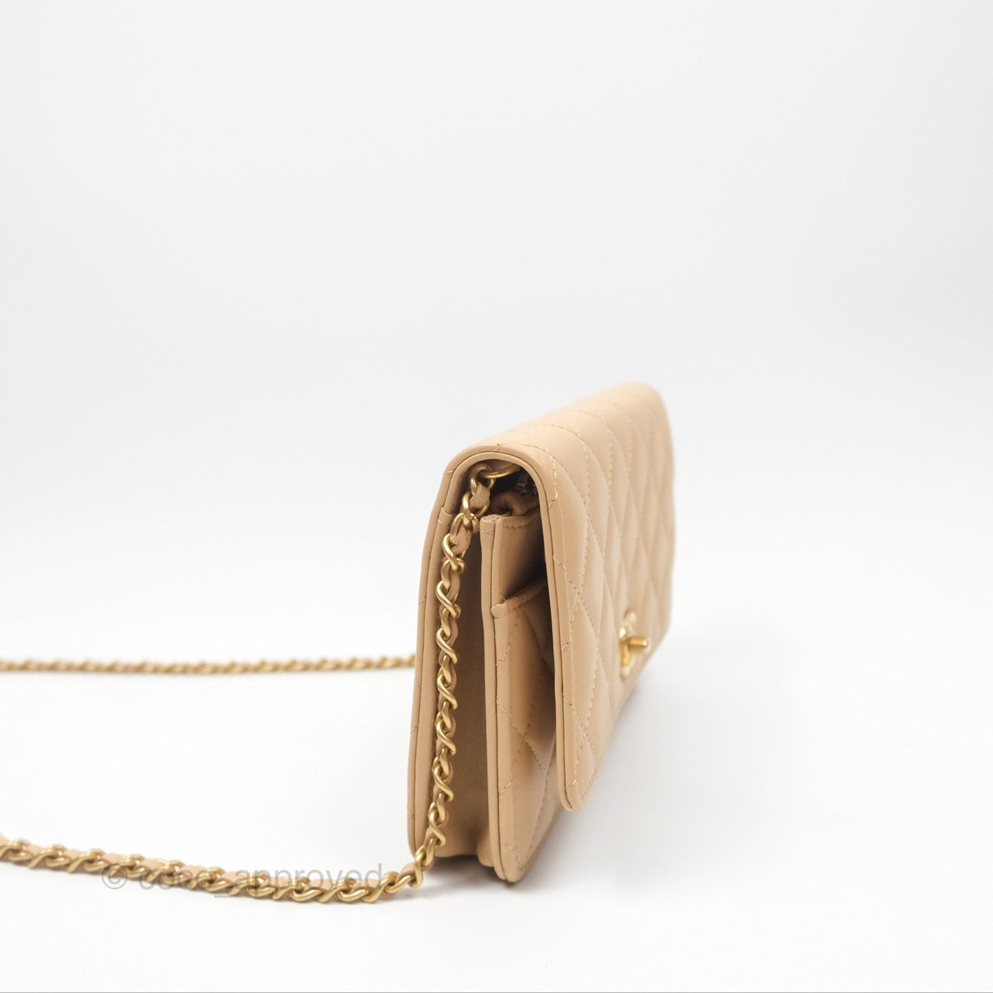 Chanel Quilted Pearl Crush Wallet on Chain WOC Beige Lambskin Aged Gold Hardware