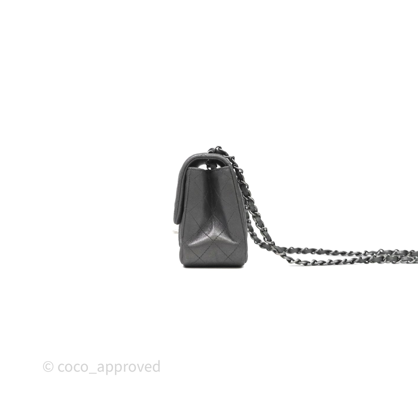 Chanel Mini Square Iridescent Grey Suede Gun Metal Hardware