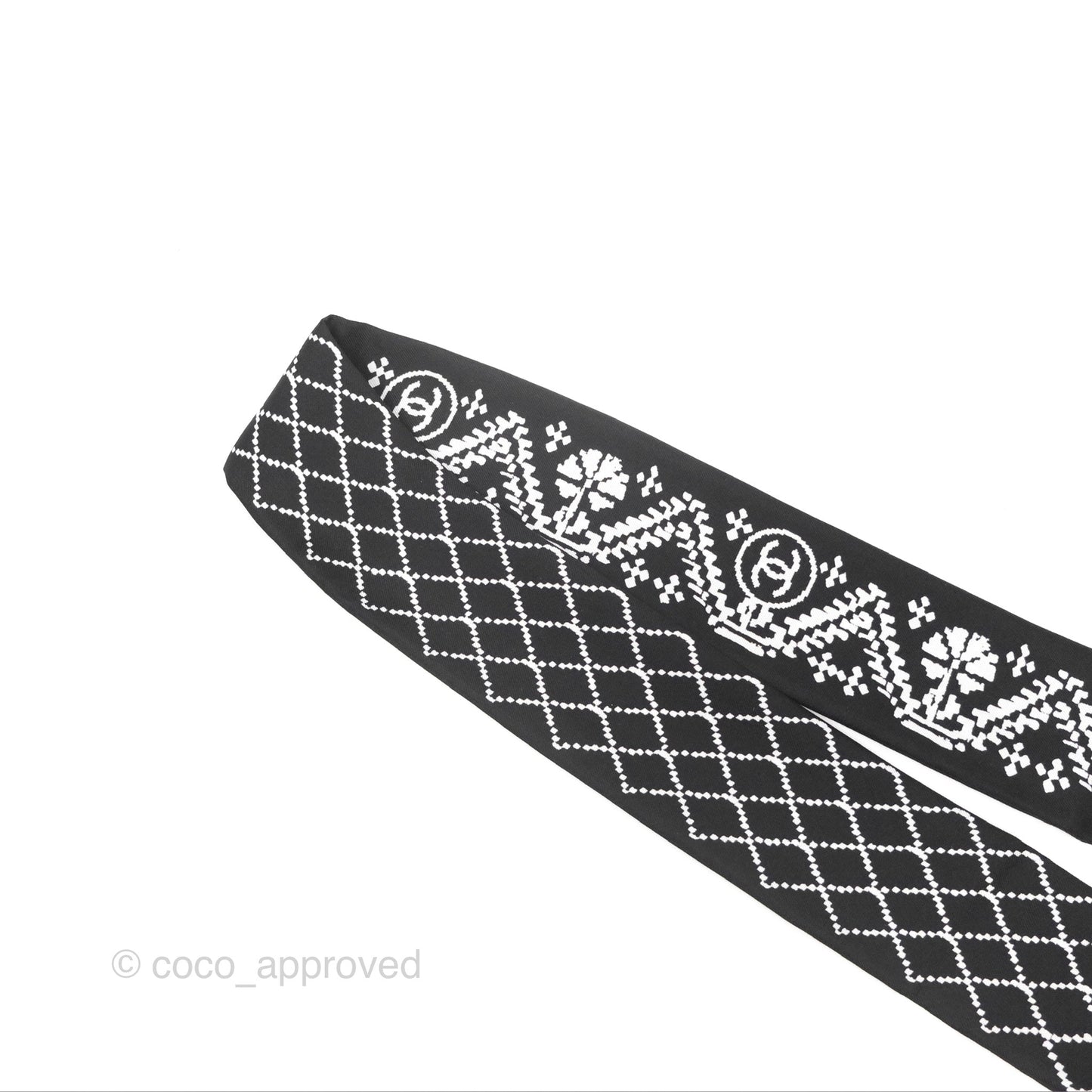 Chanel Silk Logo Slim Bandeau Twilly Black White