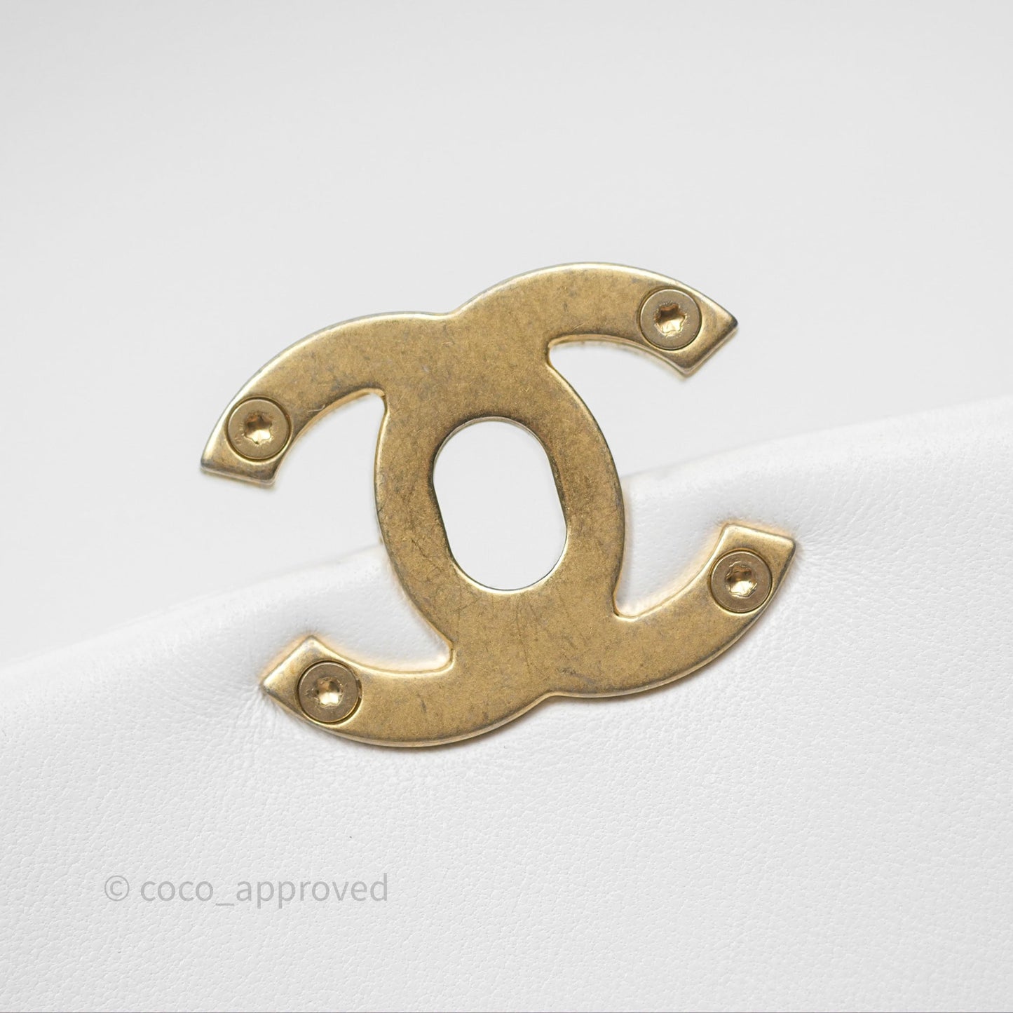 Chanel Small Flap Bag White Lambskin Aged Gold and Lacquered Metal 22S