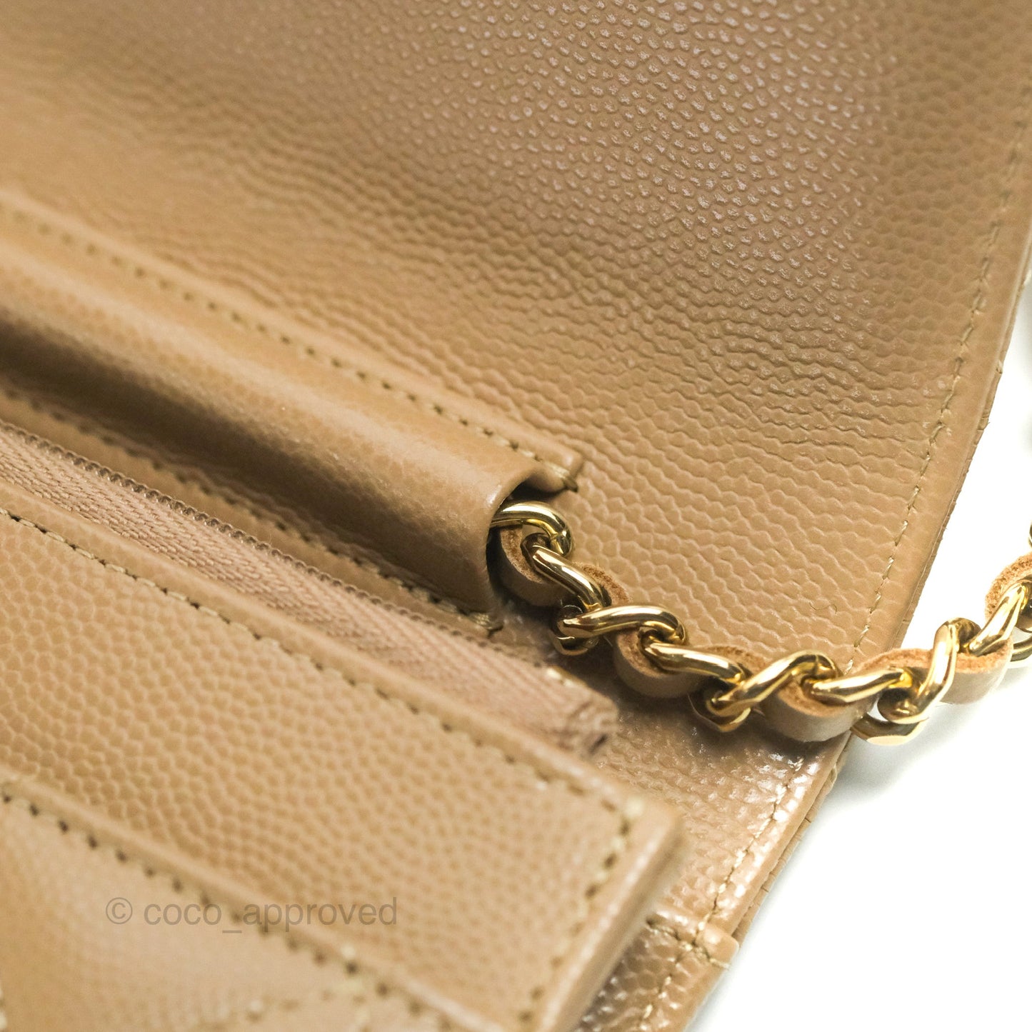 Chanel Quilted Classic Wallet on Chain WOC Dark Beige Caviar Gold Hardware