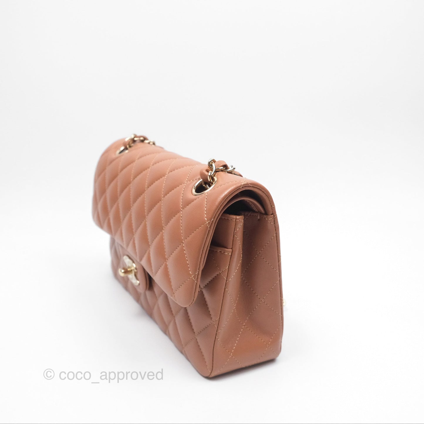 Chanel Small Classic Quilted Flap Dark Beige Caramel Lambskin Gold Hardware